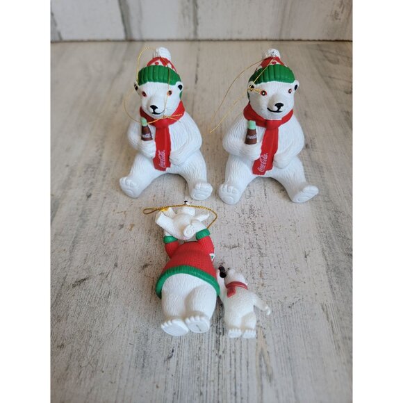 Vintage coke polar bear coca cola ornament Xmas set unique bottle - Picture 1 of 7